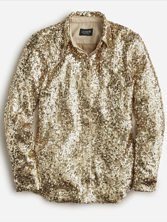 J. Crew Tops - J. Crew Collection Classic Fit Sequin Shirt Size 0 Long Sleeve BV869 Gold Sparkl